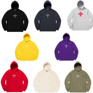 现货supreme 20fw cross box logo 十字架卫衣 情侣刺绣潮连帽衫
