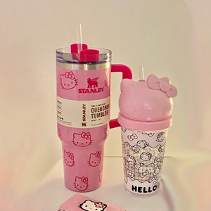 粉色保温杯hellokitty猫可爱女杯子新款大容量吸管304不锈钢水杯