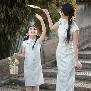 女童汉服中国风亲子装连衣裙2024年夏季薄款新中式显瘦旗袍母女装