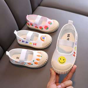 女童方口布鞋幼儿园室内鞋女孩夏季儿童小白鞋透气软底一脚蹬帆布