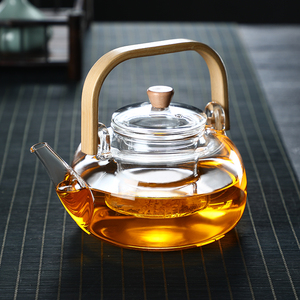玻璃泡茶壶透明茶具套装家用茶壶加热竹把加提梁壶耐高温花茶壶