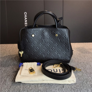 二手路易威登lv 蒙田中号黑色全皮手提单肩包 尺寸24.5*18.