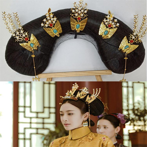延禧攻略头饰点翠发饰富察皇后同款头饰满族女清朝古装旗头假发
