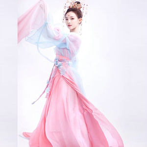 柳岩古装汉服襦裙唐朝仙女服古典舞蹈服粉色水袖舞古装影楼写真服