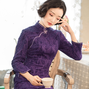 逸红颜 末春 2018秋冬新款优雅舒适蕾丝旗袍女