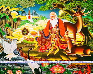 线绣 满绣印花六长寿吉祥四瑞长寿佛长寿老人吉祥图十字绣 和气图