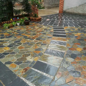 天然青石板冰裂纹不规则碎拼花园地砖庭院防滑地砖地面铺路古文石