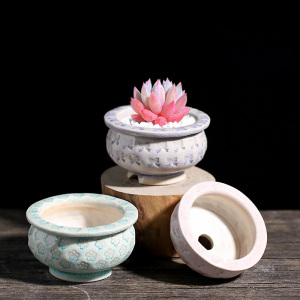 景德镇手工多肉花盆冰裂浮雕花小拇指盆控养盆pp盆冰玉麦秆橙子盆