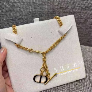 美国直邮dior迪奥吊cd坠粗链条黄铜镶钻项链女士锁骨珍珠颈链日韩
