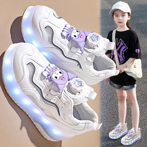 女童暴走鞋儿童双轮隐形可收缩溜冰鞋学生女孩运动透气亮灯滑轮鞋