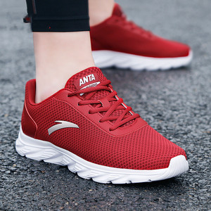 安踏男鞋红色跑步鞋2022新款轻便网面透气男士大红休闲正品运动鞋