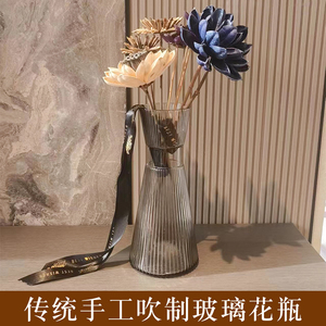传统手工吹制玻璃花瓶水养富贵竹花瓶大口径束腰客厅装饰摆件