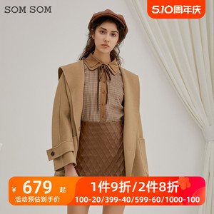 SOMSOM/索玛2022冬季新款羊毛双面呢大衣女毛呢外套流苏设计14054