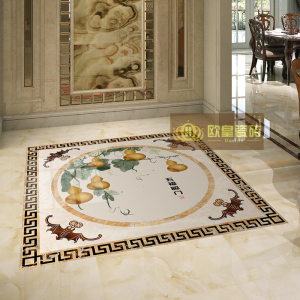 别墅入户玄关拼花地砖800x800新中式客厅仿水刀造型瓷砖3d抛晶砖