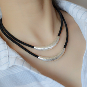 i手工银s925纯银项链项圈大号弯管女款k锁骨链复古个性民族风银饰