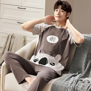 睡衣男士夏季纯棉短袖长裤可爱卡通学生全棉大码春夏天家居服套装