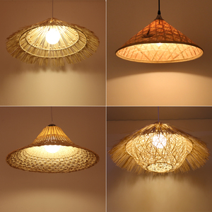 竹编草帽吊灯创意个性仿古灯餐厅农庄烤肉店藤艺复古艺术斗笠吊灯
