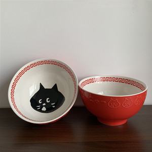 树下盒 釉下彩Nya酱日式猫咪拉面碗惊讶小黑猫汤碗陶瓷大碗餐具
