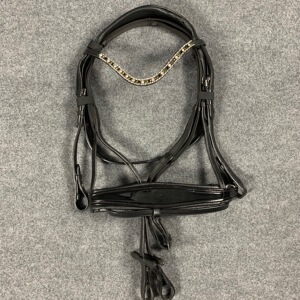 进口英式水勒牛皮水勒缰绳马龙头马术用品马无衔铁卡纳瑞马具1109