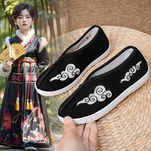 儿童汉服鞋古风男童古装中国风老北京布鞋黑色表演演出女童绣花鞋