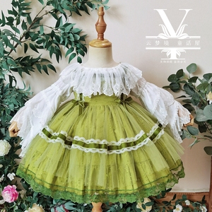 秋冬季节吊带绿色纱纱超仙洛丽塔连衣裙女童西班牙公主洋气套装