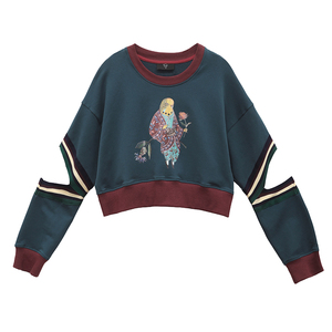 两三事侧面流露2017秋季新款短款卫衣女长袖宽松套头chic