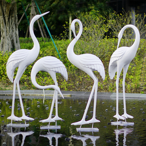 室外白鹤雕塑大号水池玻璃钢仙鹤模型水景园林装饰丹顶鹤景观摆件
