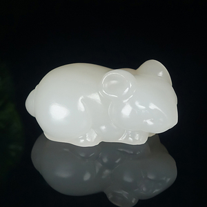 新疆天然和田玉白玉生肖鼠玉石吊坠玉鼠送财挂件男女款招财手工