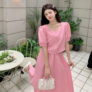 回门服新娘便装两件套夏季敬酒服粉红色裙子平时可穿订婚连衣裙女