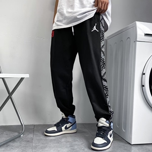 aj联名clot刺绣陈冠希系列腰果花拼色高街风抓绒运动休闲收口长裤