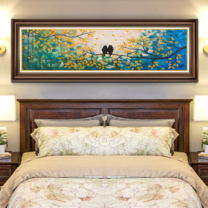 卧室床头装饰画美式挂画主卧画房间壁画客厅油画欧式横版温馨花鸟