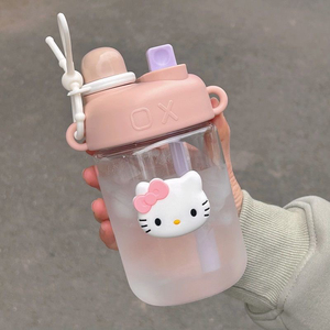 水杯2024新款女生高颜值KT猫学生儿童便携塑料杯吸管可爱夏天杯子
