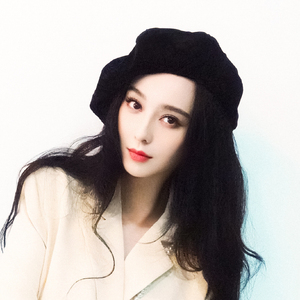 范冰冰机场同款超大夸张格子贝雷帽复古八角帽新款黑丝绒云朵帽子