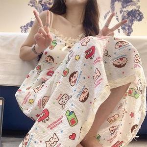 特大码300斤胖MM甜美吊带睡衣夏季新款韩版可爱卡通家居服长裙女