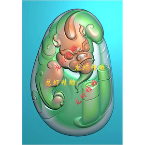 雕刻图椭圆招财貔貅挂件玉雕图随形貔貅挂件精雕图仿古兽花件瑞兽