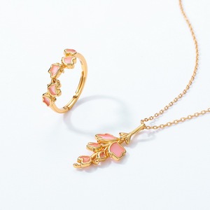 s925纯银粉珐琅丁香花吊坠项链女日韩轻奢气质百搭项挂坠2022年新