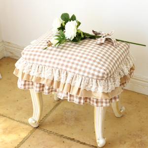 咖色奶茶纯棉蕾丝凳子罩床头柜罩小椅子垫板凳套凳子垫桌布防尘罩