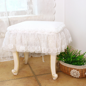 白色玫瑰重工蕾丝水晶绒床头柜罩小椅子垫板凳套凳子垫小桌布防尘