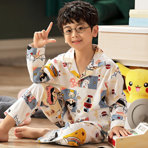 小男孩睡衣纯棉长袖可爱洋气男童4六周岁7-9中大童新款家居服套装