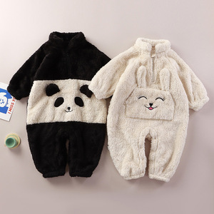 宝宝冬季连体服婴幼儿保暖家居服儿童可爱卡通睡衣新款毛绒熊猫服