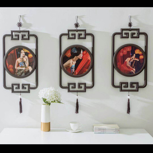 影楼中式复古相框墙组合中国风特色墙面装饰盘子中国结仿古挂件
