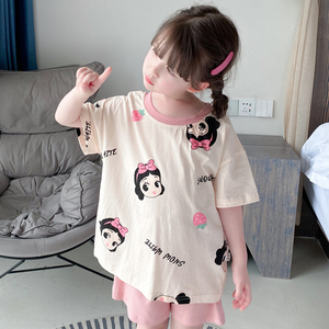 儿童睡衣女童夏季薄款纯棉草莓女孩短袖公主家居服小童空调服套装