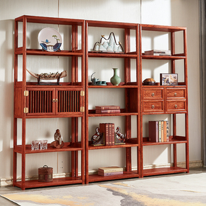 红木书架三组合书橱架实木明式多宝阁刺猬紫檀展示架摆件架