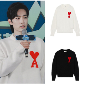 ami大爱心桃心针织衫金晨肖战同款字母a刺绣情侣套头圆领毛衣男女