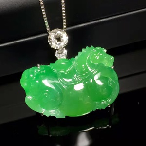 特价小夏珠宝缅甸天然a货翡翠冰种阳绿唐马18k金时尚简约镶嵌吊坠