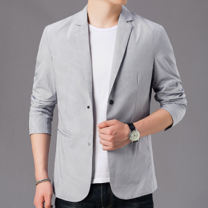 男士浅色灰色单件便单西装外套春秋薄款潮流休闲小西服男装上衣服