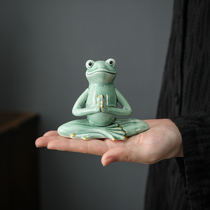 宇轩 创意茶宠青蛙瑜伽禅意青蛙摆件陶瓷工艺家居简约动物壁柜装
