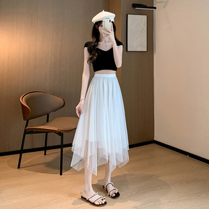 白色纱裙半身裙女夏季长款2024新款高端不规则网纱蓬蓬显瘦仙女裙