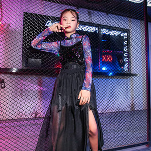 儿童爵士舞潮酷衣服女童中国风t台模特走秀服装少儿炫酷演出套装