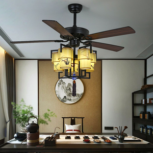 新中式仿古茶酒楼吊扇灯客餐厅变频智能遥控静音木艺风扇吊灯装饰